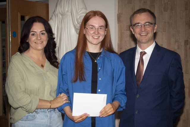 St. Maryâ€TMs A Level student Ava Canney pictured on Thursday with Mr. Brendan McGinn, Principal and her mum Tracey.