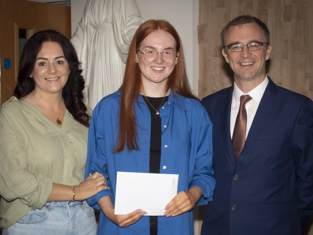 St. Maryâ€TMs A Level student Ava Canney pictured on Thursday with Mr. Brendan McGinn, Principal and her mum Tracey.