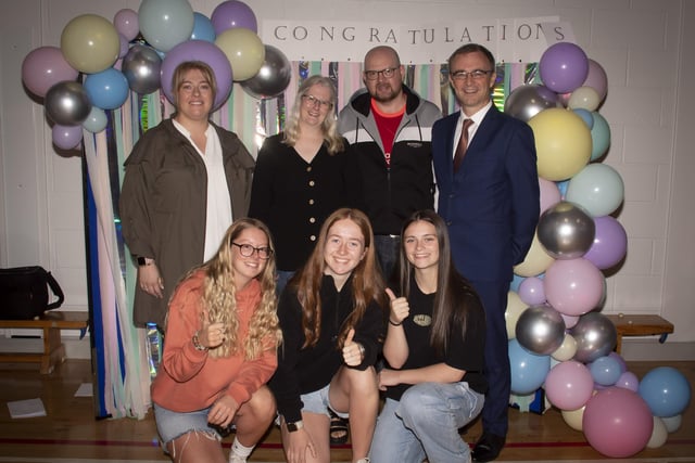 Mr. Brendan McGinn, Principal, St. Maryâ€TMs College pictured with some of the schoolâ€TMs A Level students and their parents on Thursday morning.