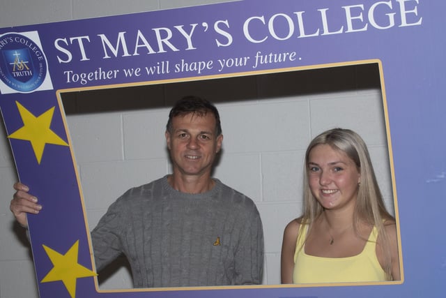 Proud dad Kiril Semerdzhieva pictured with daughter Ellie after getting her A Level results at St. Maryâ€TMs College on Thursday morning.