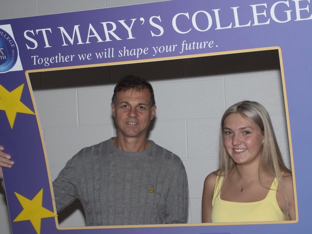 Proud dad Kiril Semerdzhieva pictured with daughter Ellie after getting her A Level results at St. Maryâ€TMs College on Thursday morning.