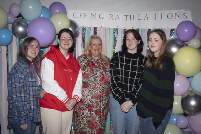 Roisin Rice, Vice Principal, St. Maryâ€TMs College pictured with A Level students Orla Devine, Julie Lavery, Aoibheann Barr and Abigail Moore.