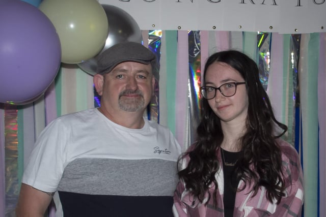 A Level student Caitlin McCafferty pictured with her dad Kevin after getting her results at St. Maryâ€TMs College on Thursday morning.