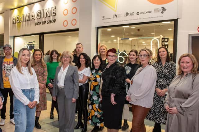 The former Mayor Alderman Graham Warke pictured with designers makers, as he offically opened the RE:Imagine Pop Up Shop on Level 3 in Foyleside Shopping Centre. Picture Martin McKeown. 04.03.22
