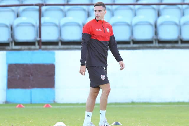 Jordan McEneff training with Derry City ahead of tonight's Premier Division game at Drogheda United.