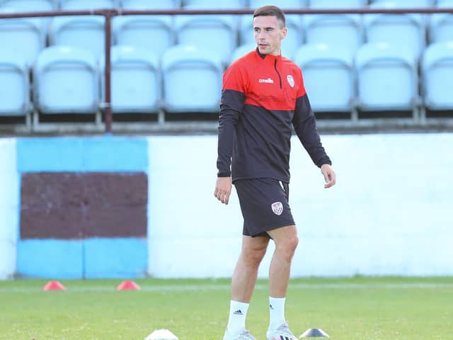 Jordan McEneff training with Derry City ahead of tonight's Premier Division game at Drogheda United.