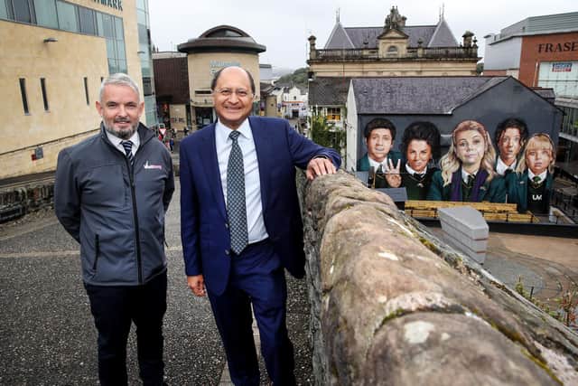 Shailesh Vara during a tour of the city's historic walls with Odhran Dunne, chief executive at Visit Derry.
