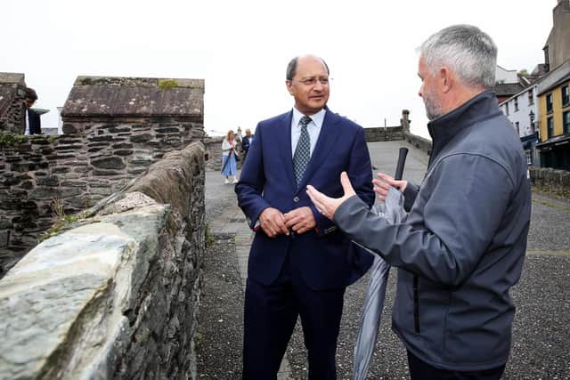 Shailesh Vara on the Derry Walls during his first visit to the city in his role as Secretary of State.