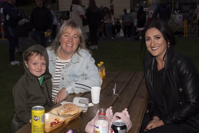 Louise Mahon with Janet and Lorcan Stewart at the Feile on Saturday night.