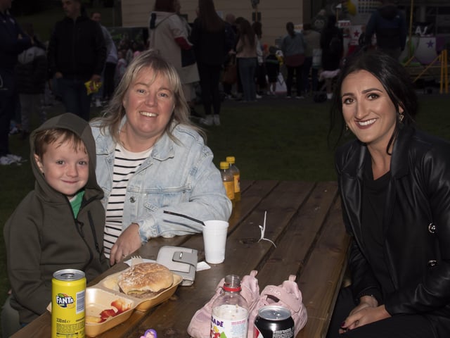 Louise Mahon with Janet and Lorcan Stewart at the Feile on Saturday night.