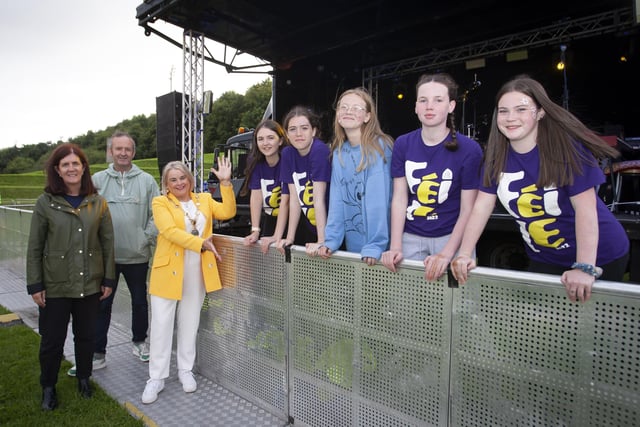 The Mayor, Sandra Duffy pictured thanking some of the young volunteers who gave of their time this week at the Gasyard Feile, during Saturday nightâ€TMs Grand Finale.