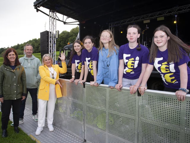 The Mayor, Sandra Duffy pictured thanking some of the young volunteers who gave of their time this week at the Gasyard Feile, during Saturday nightâ€TMs Grand Finale.