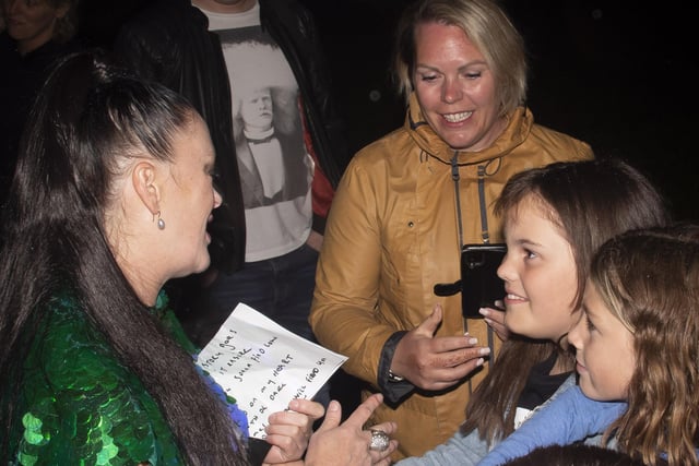 Derryâ€TMs Bronagh Gallagher signs autographs for young fans after Saturday nightâ€TMs Grand Finale at the Gasyard Feile 2022.