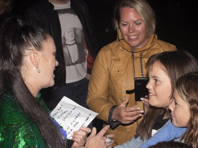 Derryâ€TMs Bronagh Gallagher signs autographs for young fans after Saturday nightâ€TMs Grand Finale at the Gasyard Feile 2022.