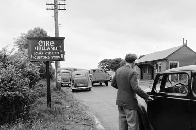 circa 1950:  The customs stop (between the Irish Republic and Northern Ireland) on the road from Belfast to Dublin.  (Photo by Three Lions/Getty Images)