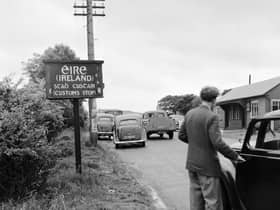 circa 1950:  The customs stop (between the Irish Republic and Northern Ireland) on the road from Belfast to Dublin.  (Photo by Three Lions/Getty Images)