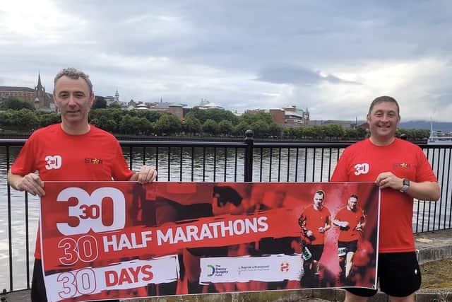 Best friends and running mates Stephen Quigley and Seamus Crossan prepare for their 30 half marathons in 30 days.
