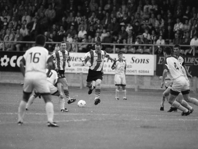 Paul Hegarty lines up against the Maribor defence.