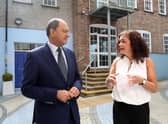 Shailesh Vara talks with Roisin McLaughlin, Manager of North West Community Network.