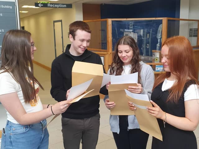 Students check their results at the NWRC.
