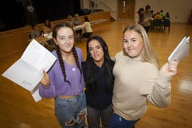Caitlyn Gallagher Weroniica Zbytniewska and Caitlyn McGrenaghan celebrate their GCSE results at St. Mary's on Thursday.