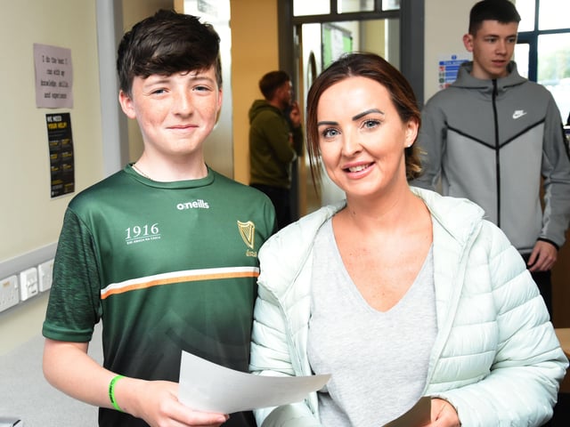 Jack Gallagher pictured with his mum Michelle at St. Josephâ€TMs boys School on Thursday morning.