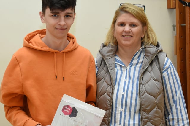 Oakgrove Integrated College GCSE student Kelvin Diver pictured with his mum Julie after picking up his results at the school on Thursday morning.