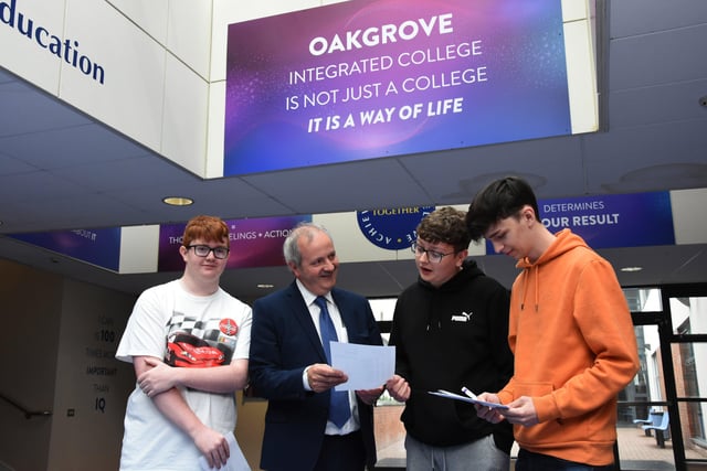 Mr. John Harkin, Principal Designate at Oakgrove Integrated College congratulating students on their results on Thursday morning.