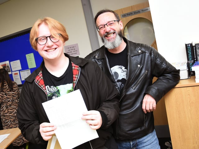St. Josephâ€TMs Boys School GCSE student Joel Doherty pictured with his dad JP on Thursday morning.