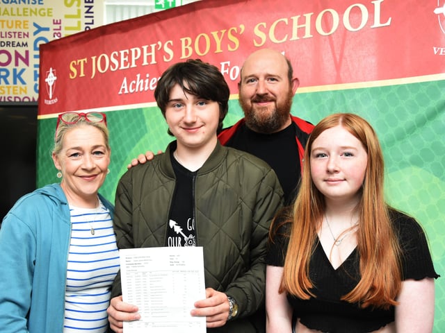 St. Josephâ€TMs Boys School GCSE student Dylan McKinney pictured with his parents Sonya and Lee and his sister Rhiannon.