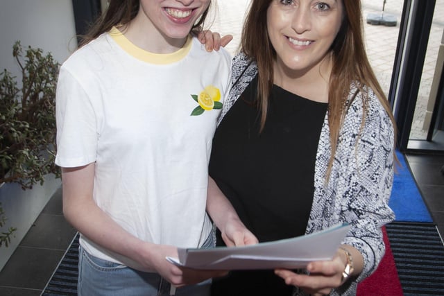 DELIGHTED MUM!. . .  .St. Maryâ€TMs College student Sara Carlin pictured with her mum after getting GCSE results on Thursday morning. Sara got 2A*, 3A, 1B, 1C* and 2Cs. (Photos: Jim McCafferty Photography)
