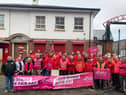 Foyle MLA Ciara Ferguson ,Cllr Sandra Duffy ,Cllr Christopher Jackson joined postal workers on the picket line at the Derry  sorting office this morning.