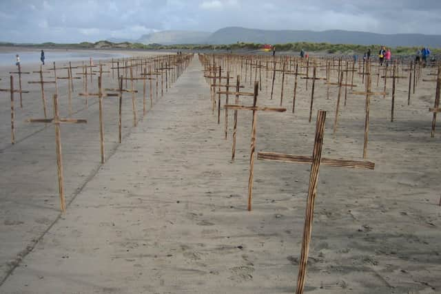 Commemorative crosses at Streedagh Strand