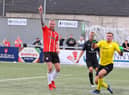 Derry City's Mark Connolly celebrates scoring against Oliver Bond Celtic.