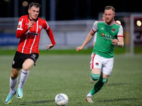 Derry City’s Ryan Graydon races away from Cork City left-back Kevin O’Connor.