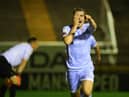 Derry City's Ryan Graydon runs away celebrating his late winner, at Shelbourne.