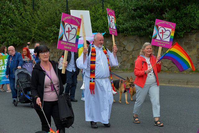Members of the Open Episcopal Church at the Foyle Pride Parade in Derry on Saturday afternoon. Photograph: George Sweeney / Derry Journal. DER2234GS – 036