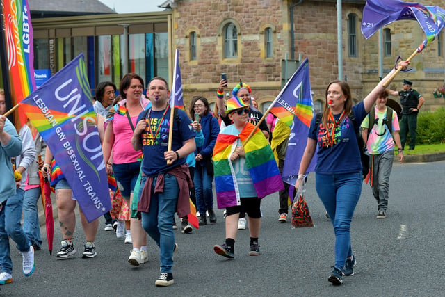 UNISON members took part in the Foyle Pride Parade in Derry on Saturday afternoon. Photograph: George Sweeney / Derry Journal. DER2234GS – 038