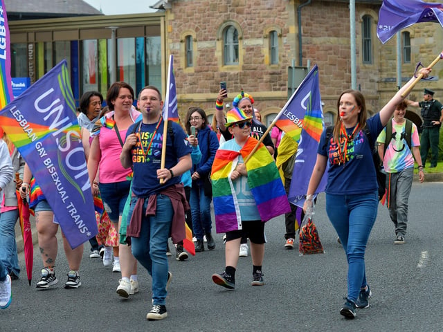 UNISON members took part in the Foyle Pride Parade in Derry on Saturday afternoon. Photograph: George Sweeney / Derry Journal. DER2234GS – 038