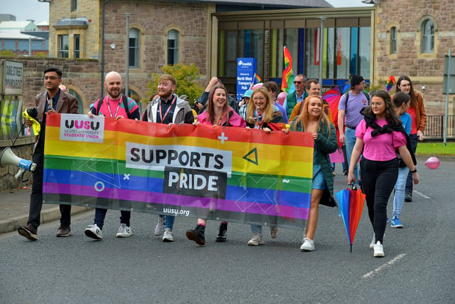 Representatives of Ulster University Students Union took part in the Foyle Pride Parade in Derry on Saturday afternoon. Photograph: George Sweeney / Derry Journal. DER2234GS – 039