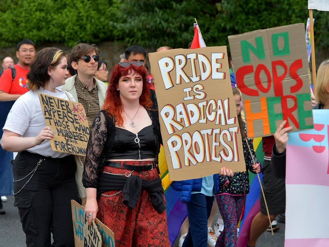 Revellers at the Foyle Pride Parade in Derry on Saturday afternoon. Photograph: George Sweeney / Derry Journal. DER2234GS – 033