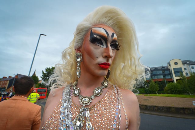 Reveller dressed for the Foyle Pride Parade in Derry on Saturday afternoon. Photograph: George Sweeney / Derry Journal. DER2234GS – 022