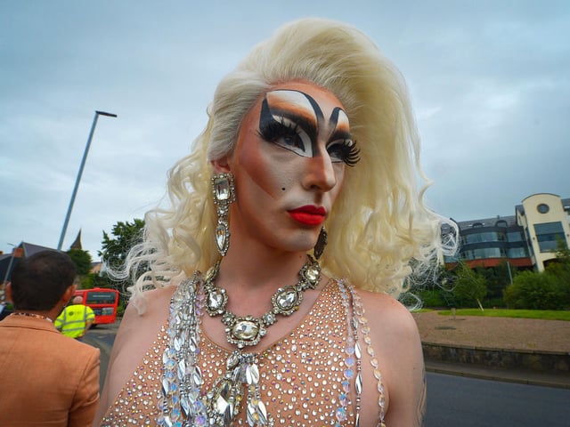Reveller dressed for the Foyle Pride Parade in Derry on Saturday afternoon. Photograph: George Sweeney / Derry Journal. DER2234GS – 022