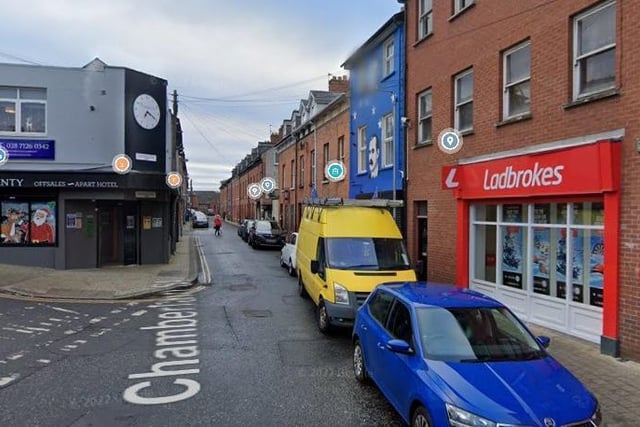 Chamberlain Street (Sráid an Mhaoir Teallaigh). A chamberlain was an official in the old pre-1841 Corporation (Bryson).