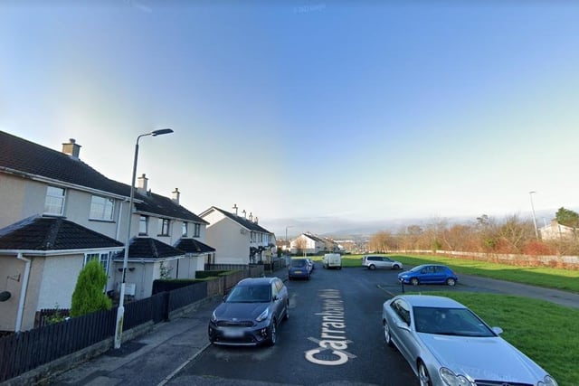 Carranbane Walk (Siúlan an Charnáin Bháin). This name appears to be a mis-spelling of Carnanbane, a townland south of Claudy (Bryson). This townland is divided between the parishes of Banagher and Learmount and has a court tomb (cairn) which seems to give rise to the name.