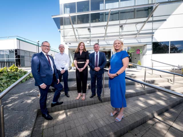 Aidan O’Kane, President of the Londonderry Chamber of Commerce; Damien Gallagher, Executive Director of Engineering, Seagate Technology; Jayne Brady, Head of the Civil Service NI; Gordon Milligan, Chair of the IoD NI; and Anna Doherty, Interim Chief Executive of the Londonderry Chamber of Commerce.