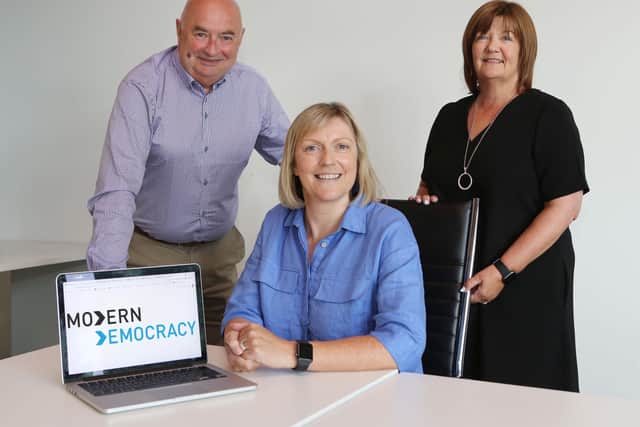 Brian Reid, Chairman of Modern Democracy and HBAN Member; Siobhan Donaghy, Chief Executive at Modern Democracy; and Ann-Marie Slavin, Director of Strategy at Modern Democracy.