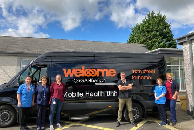Western Trust first outreach sexual health initiative for homeless community the North West pictured from left to right are: Cate Greer, Staff Nurse, Sexual Health Clinic; Michelle Doyle, Public Health Nurse for the Homeless; Susan Duncan, Welcome Centre, Street Outreach and Floating Support Manager; Dr John White, Consultant in Sexual Health; Clar Blakely, Staff Nurse Sexual Health Clinic and Lynn Devine, Staff Nurse, Sexual Health Clinic.