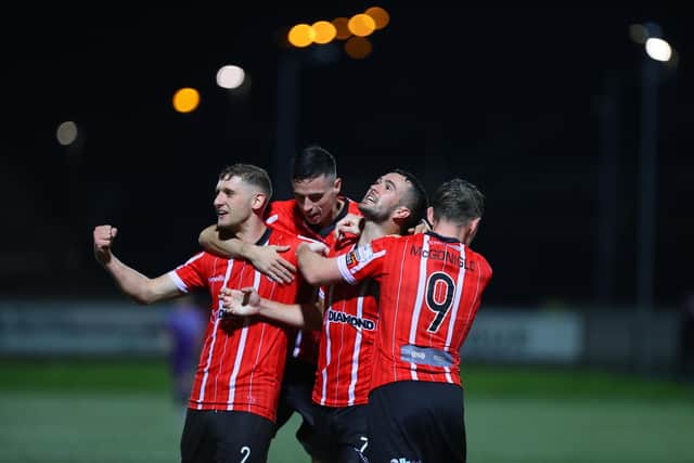 Michael Duffy celebrates his first Derry City goal since 2014 as he netted the third in the victory over UCD.