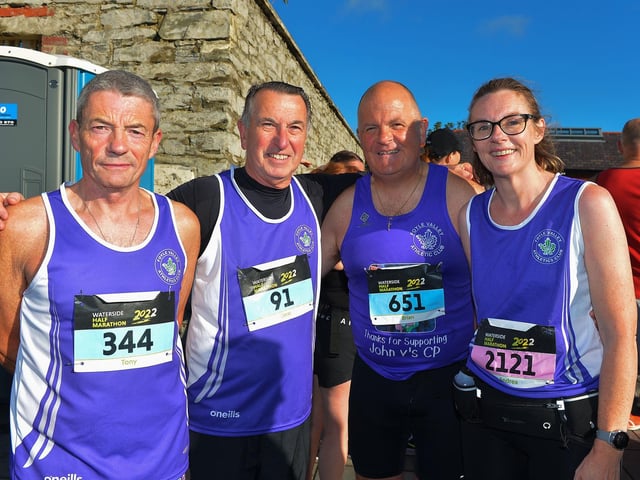 Foyle Valley’s Tony Grant, Liam Clarke, Brian McFadden and Andrea ran in the 39th Waterside Half Marathon on Sunday morning last. Photo: George Sweeney. DER2236GS – 004